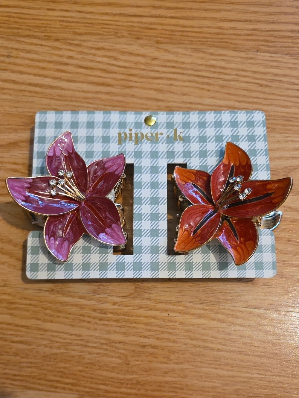 piper·k Floral Enamel Hair Clips in Pink and Orange